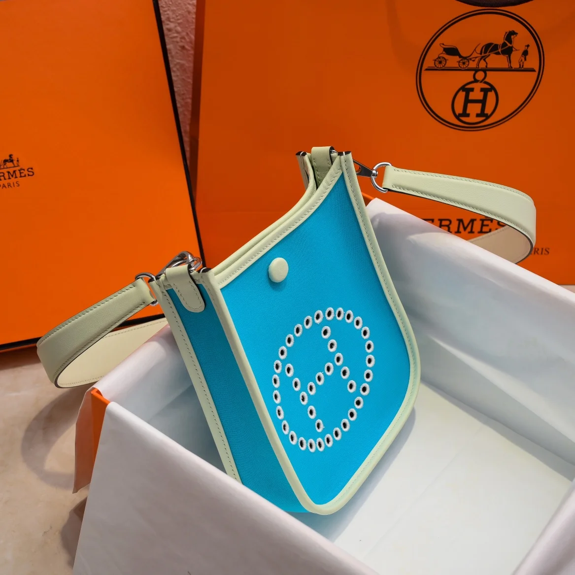 HERMES Shoulder Bags Canvas Leather (Blue-Yellow) 16X29CM I50202608090443 - Image 8