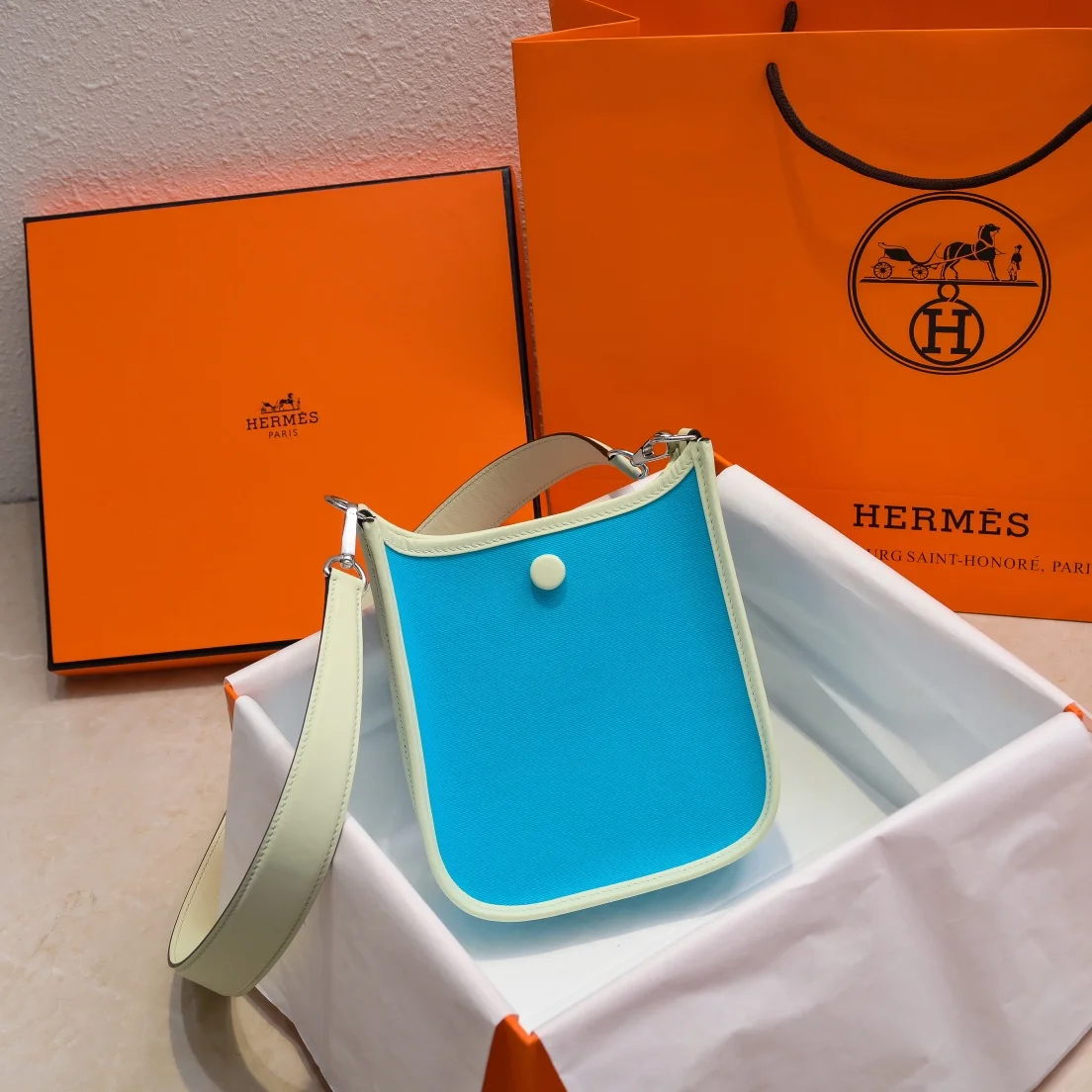 HERMES Shoulder Bags Canvas Leather (Blue-Yellow) 16X29CM I50202608090443 - Image 9