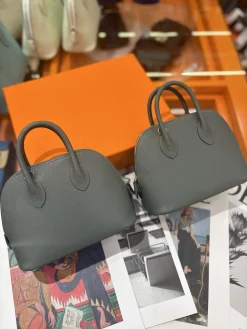 HERMES Shoulder Bags Evercolor Leather (Gray-Gold) One Size A050202608090086