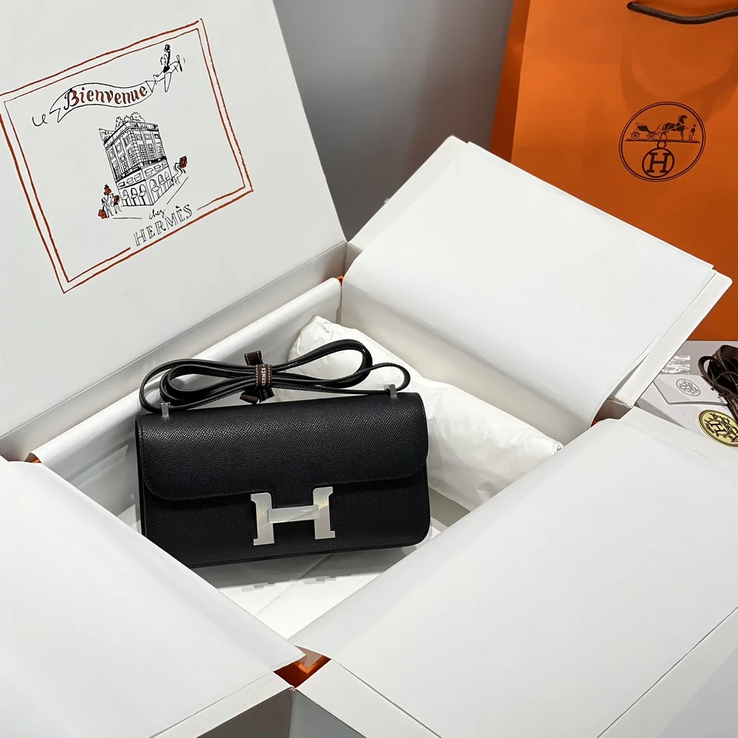 HERMES Shoulder Bags Leather (Black-Silver) 24X12X4CM A100202608090534