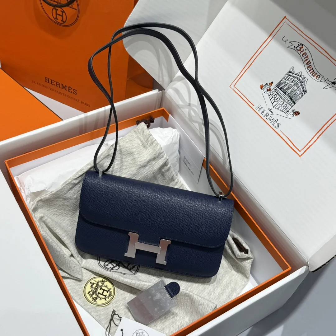 HERMES Shoulder Bags Leather (Blue-Silver) 24X12X4CM A100202608090523
