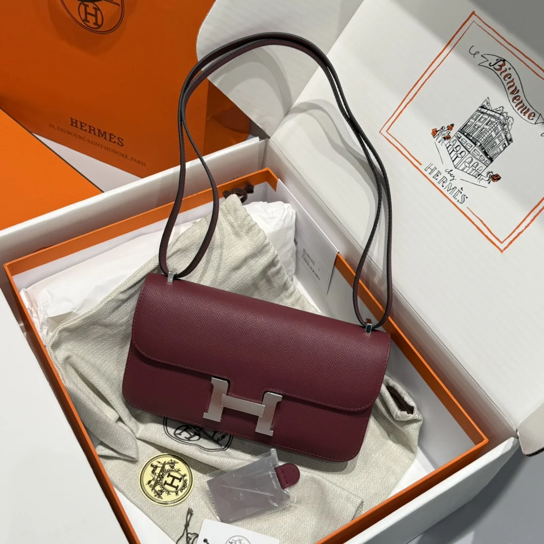 HERMES Shoulder Bags Leather (Burgundy-Silver) 24X12X4CM A100202608090529