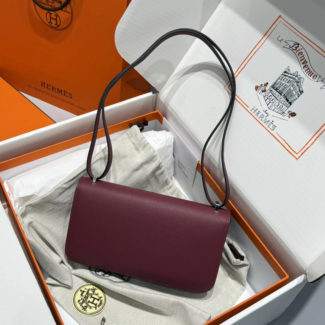 HERMES Shoulder Bags Leather (Burgundy-Silver) 24X12X4CM A100202608090529 - Image 2
