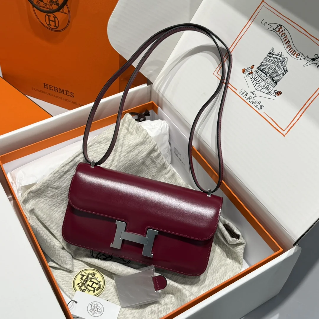 HERMES Shoulder Bags Leather (Burgundy-Silver) 24X12X4CM A100202608090532