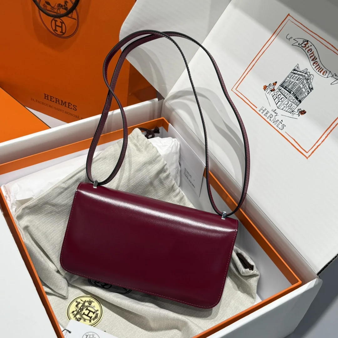 HERMES Shoulder Bags Leather (Burgundy-Silver) 24X12X4CM A100202608090532 - Image 2