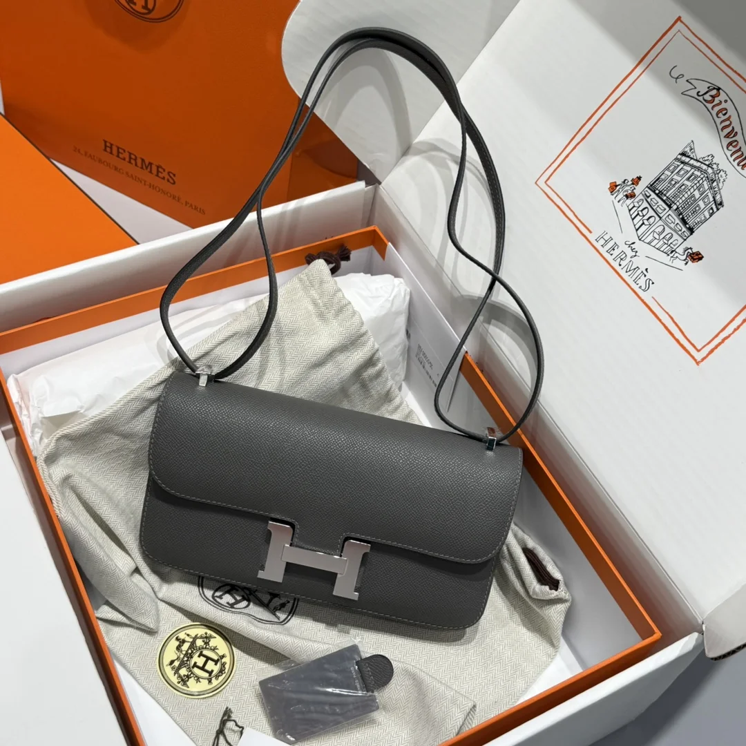 HERMES Shoulder Bags Leather (Gray-Silver) 24X12X4CM A100202608090518