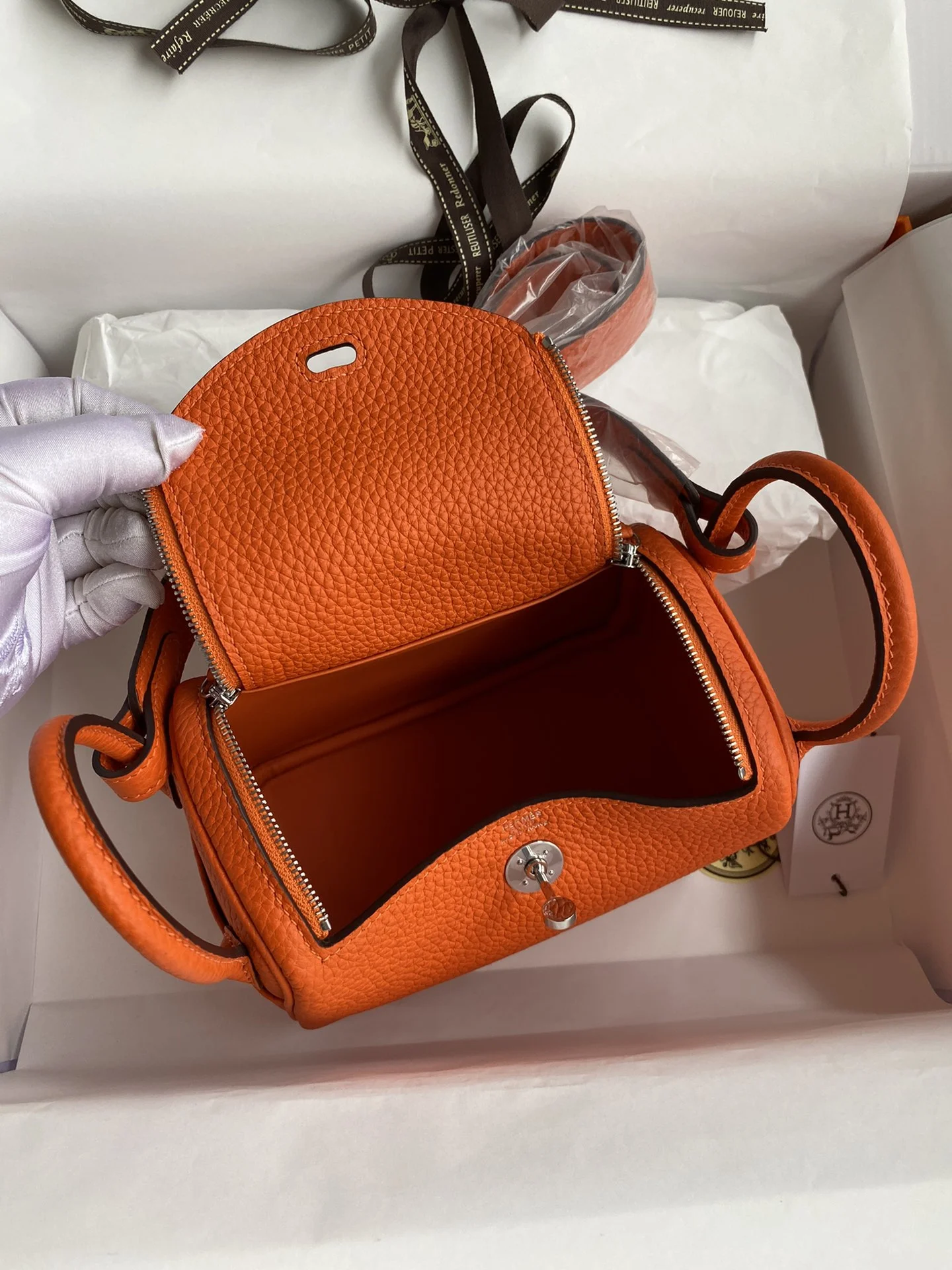 HERMES Shoulder Bags TC Leather (Orange-Silver) 19CM H50202608090399 - Image 6