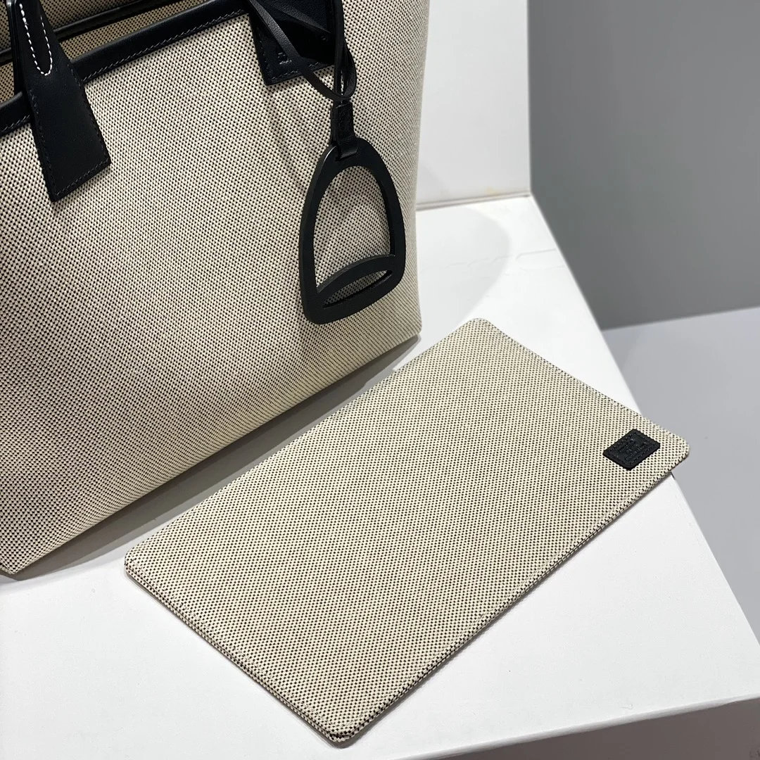 HERMES Top Handle Bags Canvas Calfskin (Beige-Black) 25X23X15CM I50202608090679 - Image 4