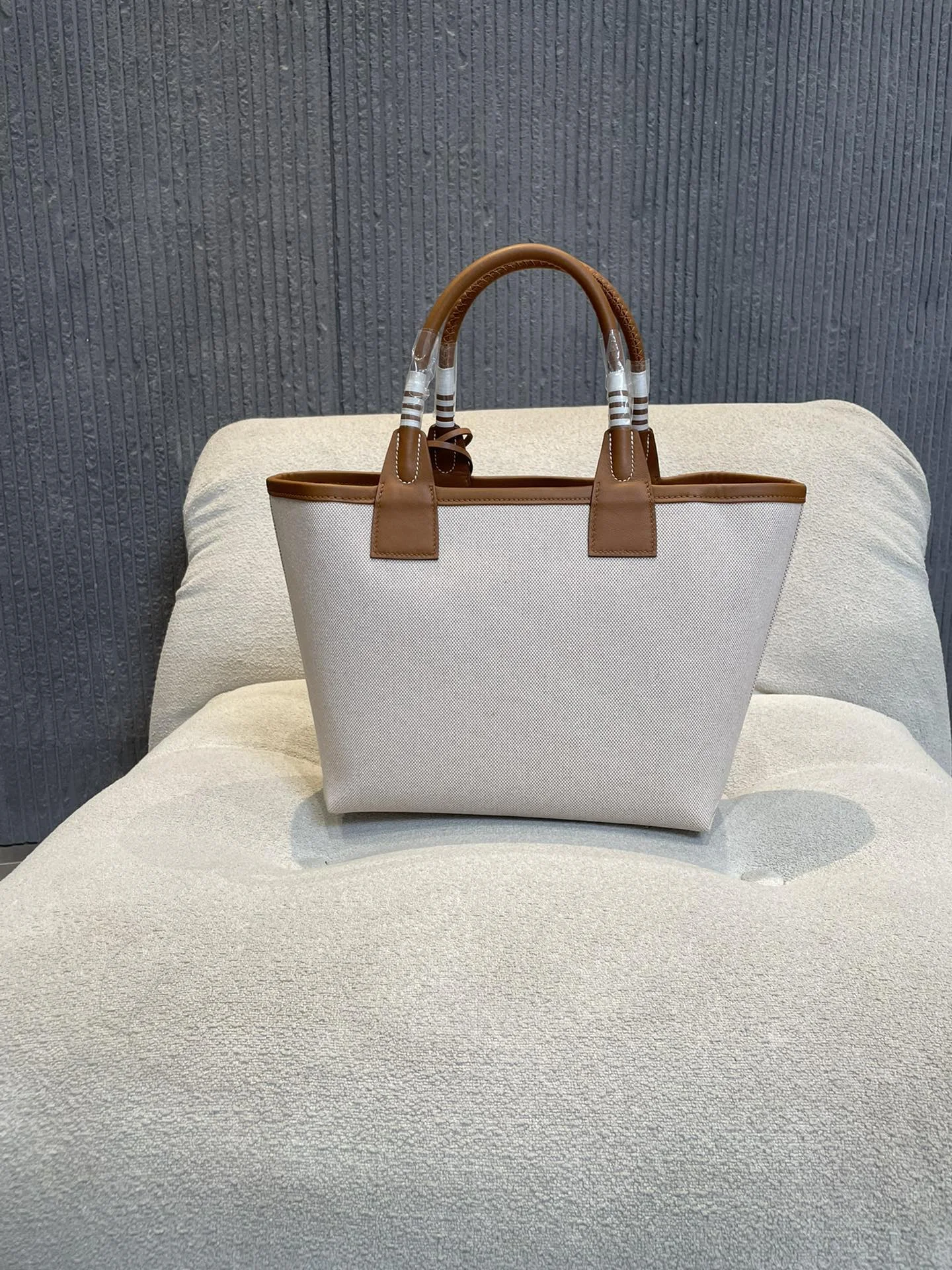 HERMES Top Handle Bags Canvas Calfskin (Beige-Brown) 25X23X15CM I50202608090673 - Image 5