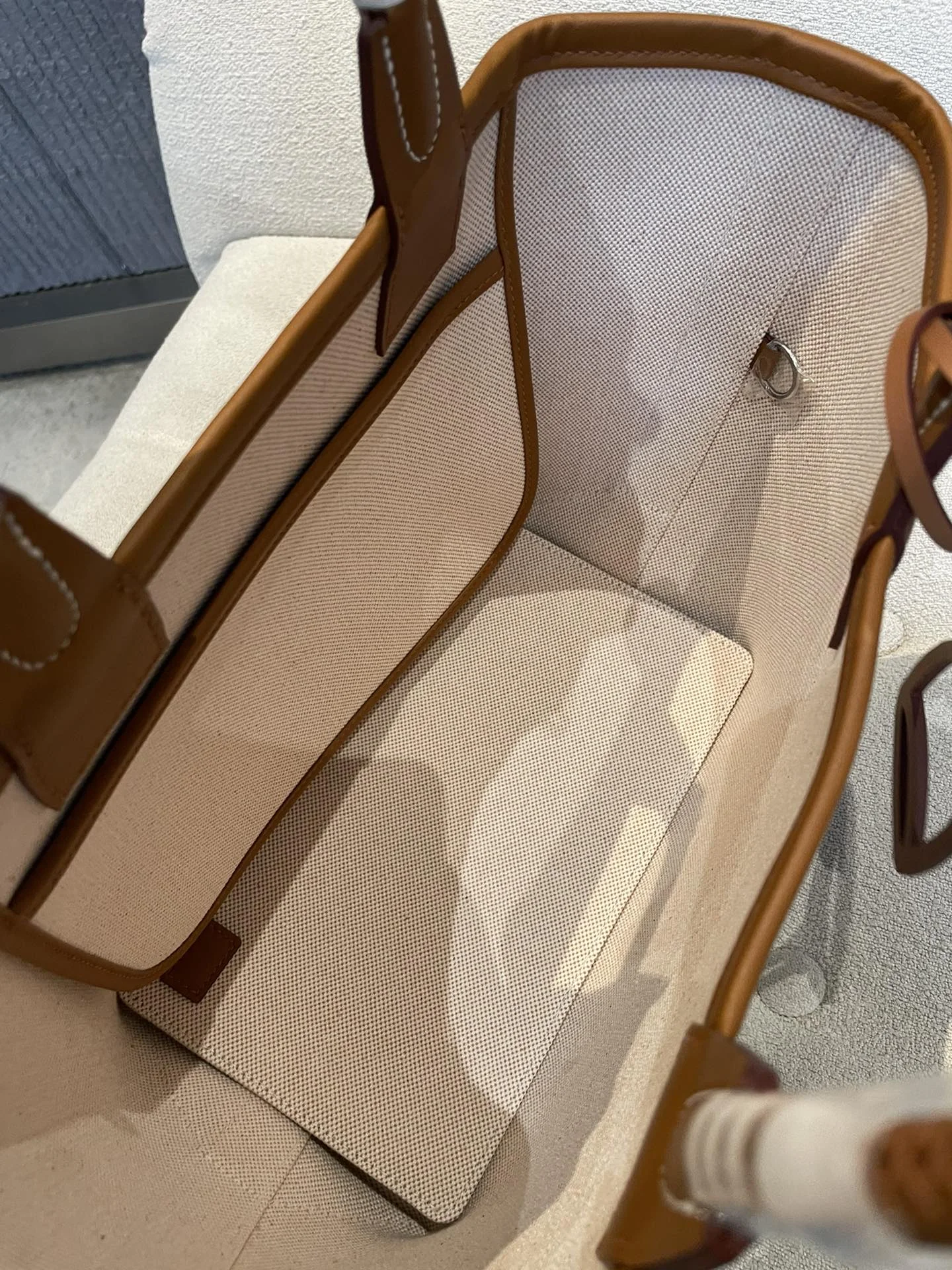 HERMES Top Handle Bags Canvas Calfskin (Beige-Brown) 25X23X15CM I50202608090673 - Image 7