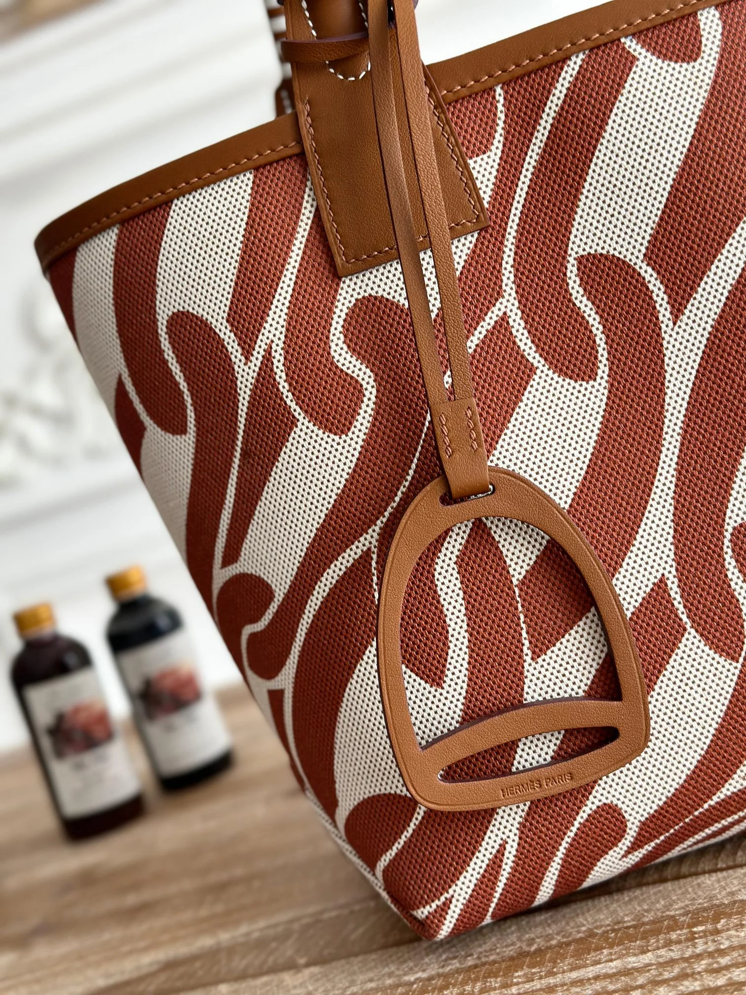 HERMES Top Handle Bags Canvas Calfskin (Brown-White) 25X23X15CM I50202608090658 - Image 3