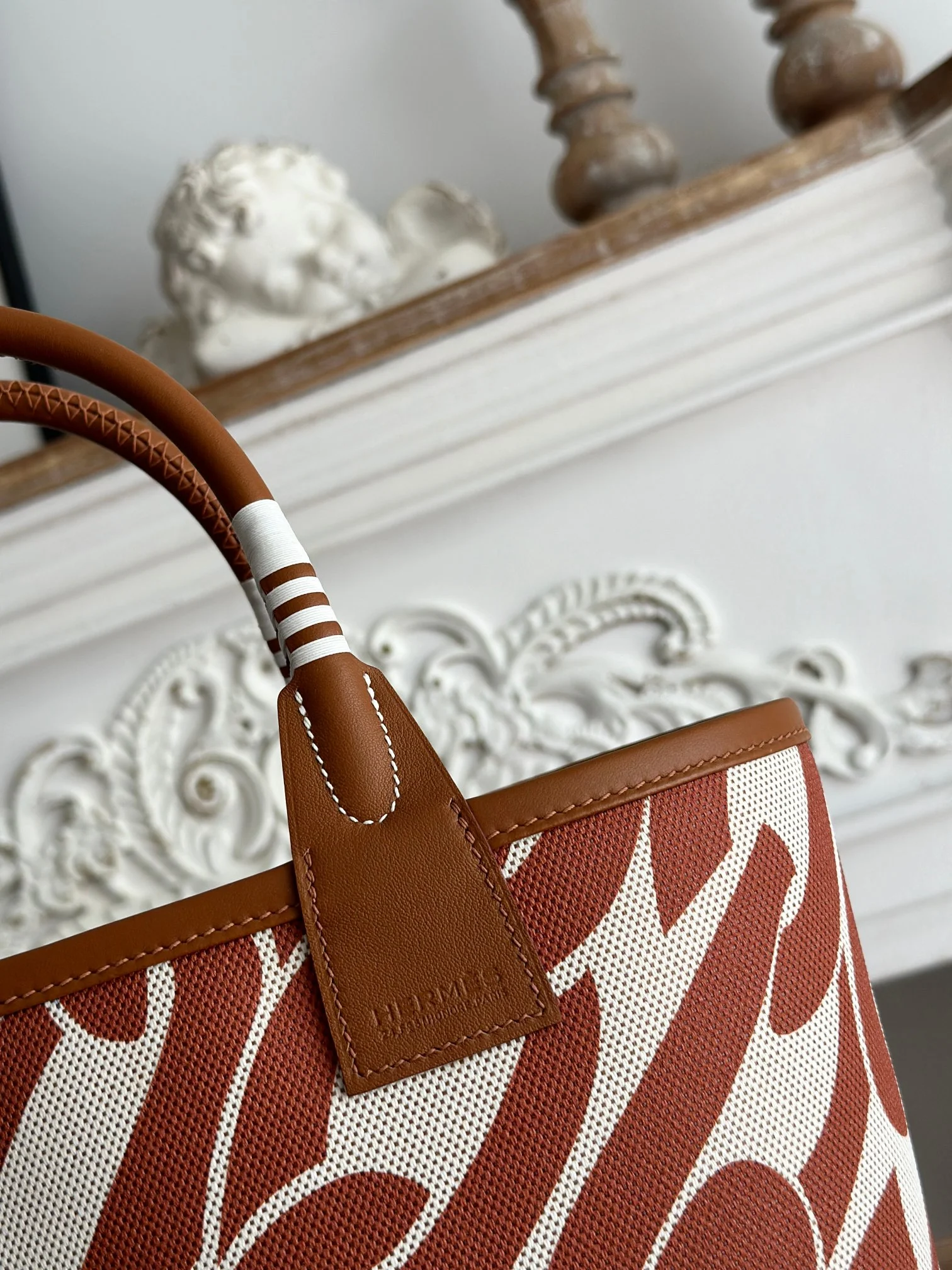 HERMES Top Handle Bags Canvas Calfskin (Brown-White) 25X23X15CM I50202608090658 - Image 4