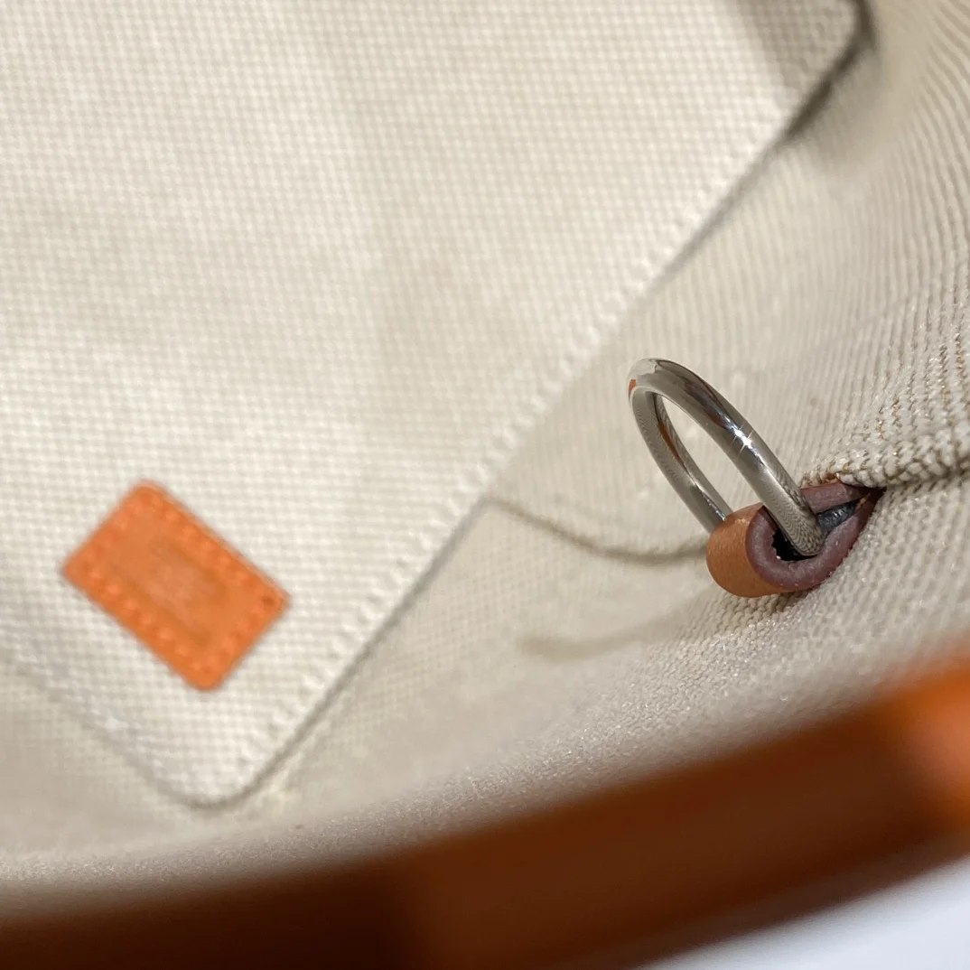 HERMES Top Handle Bags Canvas Calfskin (Orange-White) 25X23X15CM I50202608090683 - Image 5