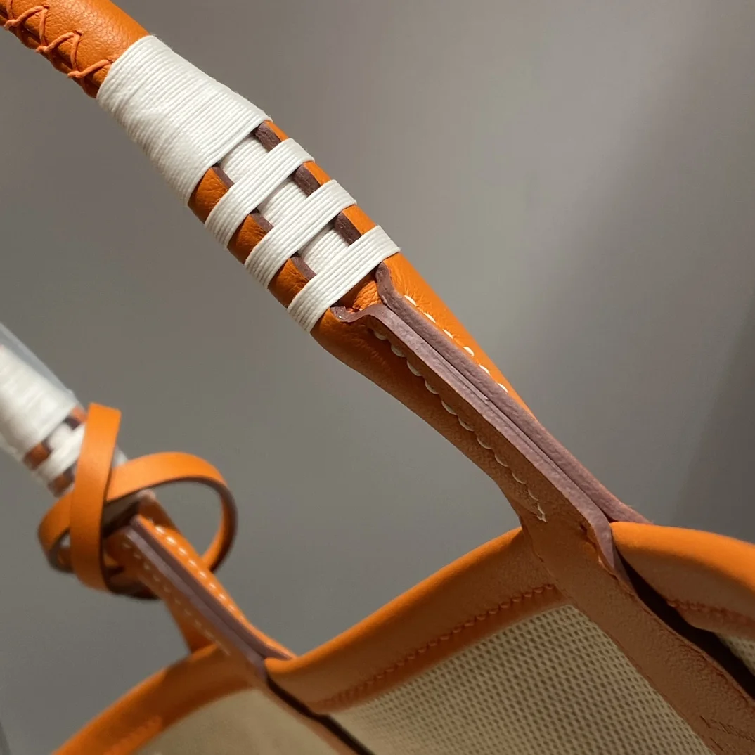 HERMES Top Handle Bags Canvas Calfskin (Orange-White) 25X23X15CM I50202608090683 - Image 6