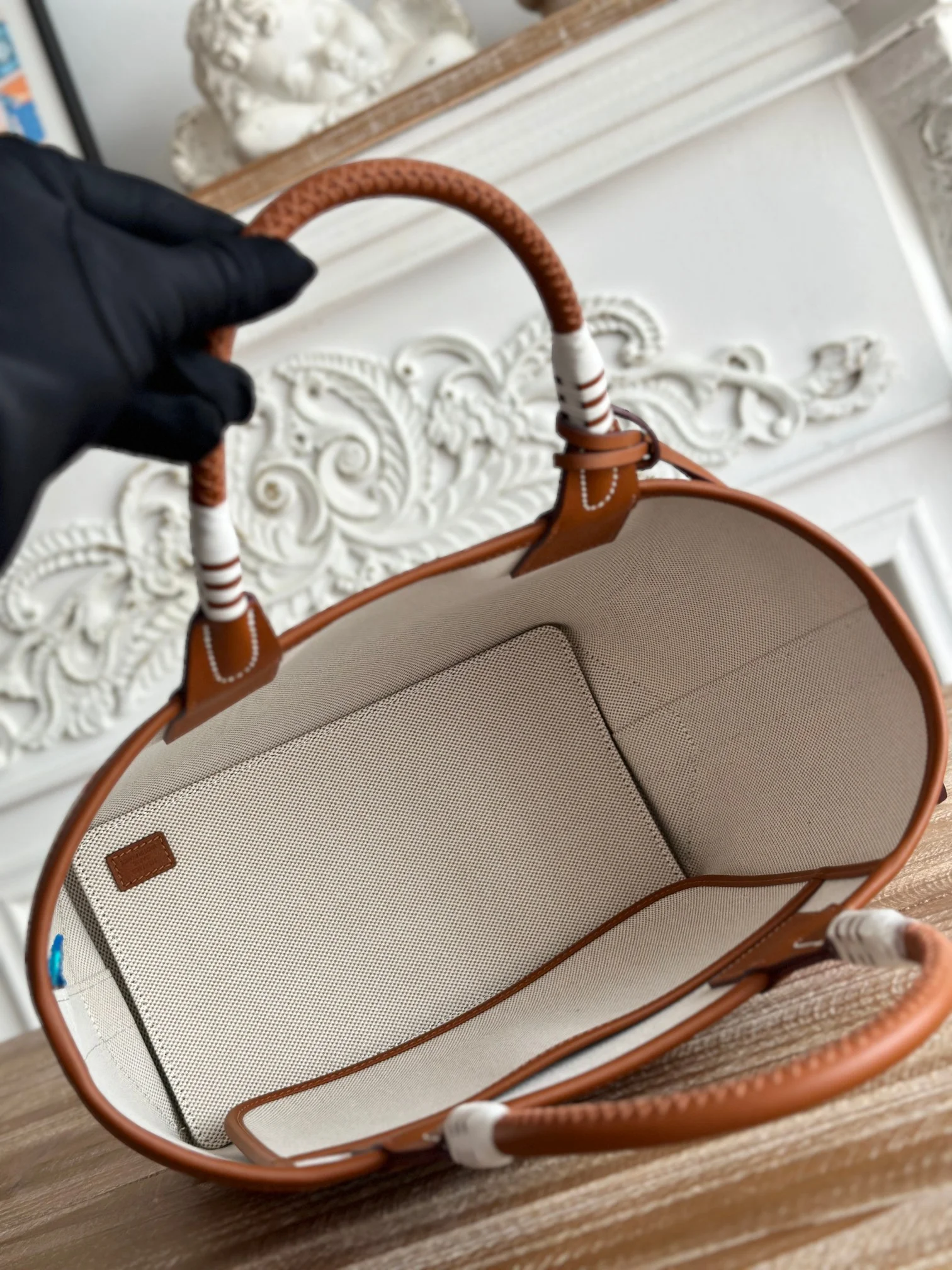 HERMES Top Handle Bags Canvas Calfskin (White-Red-Brown) 25X23X15CM I50202608090667 - Image 9