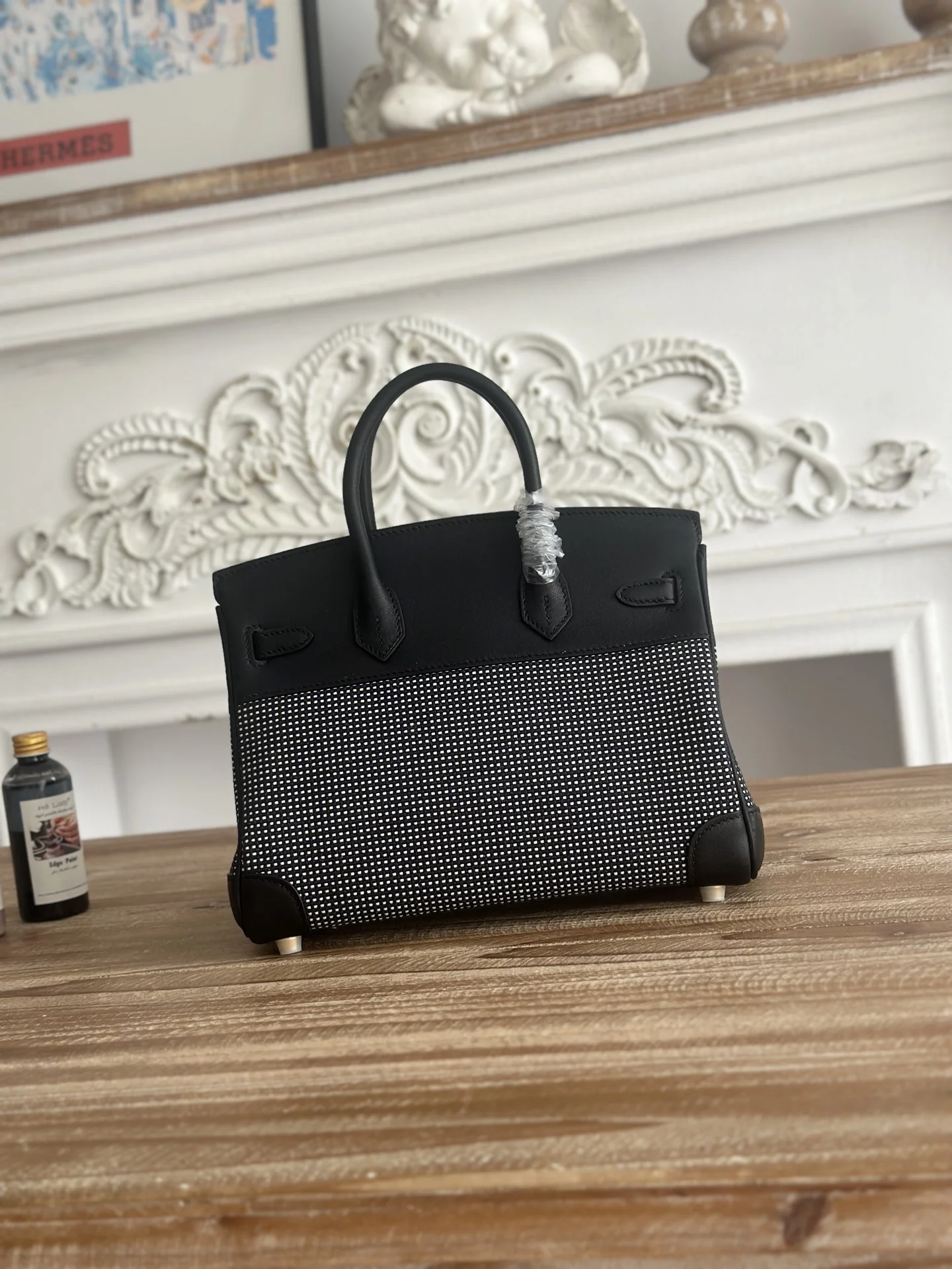 HERMES Top Handle Bags Canvas Swift Leather (Black-Gold) 25X30CM A100202608090613 - Image 3