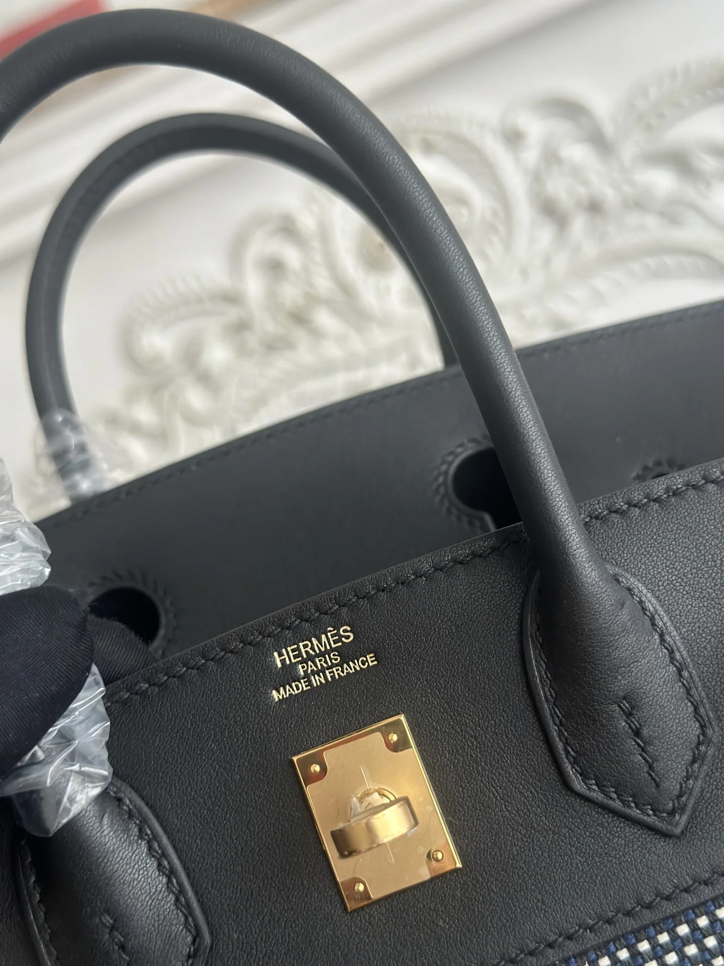 HERMES Top Handle Bags Canvas Swift Leather (Black-Gold) 25X30CM A100202608090613 - Image 9