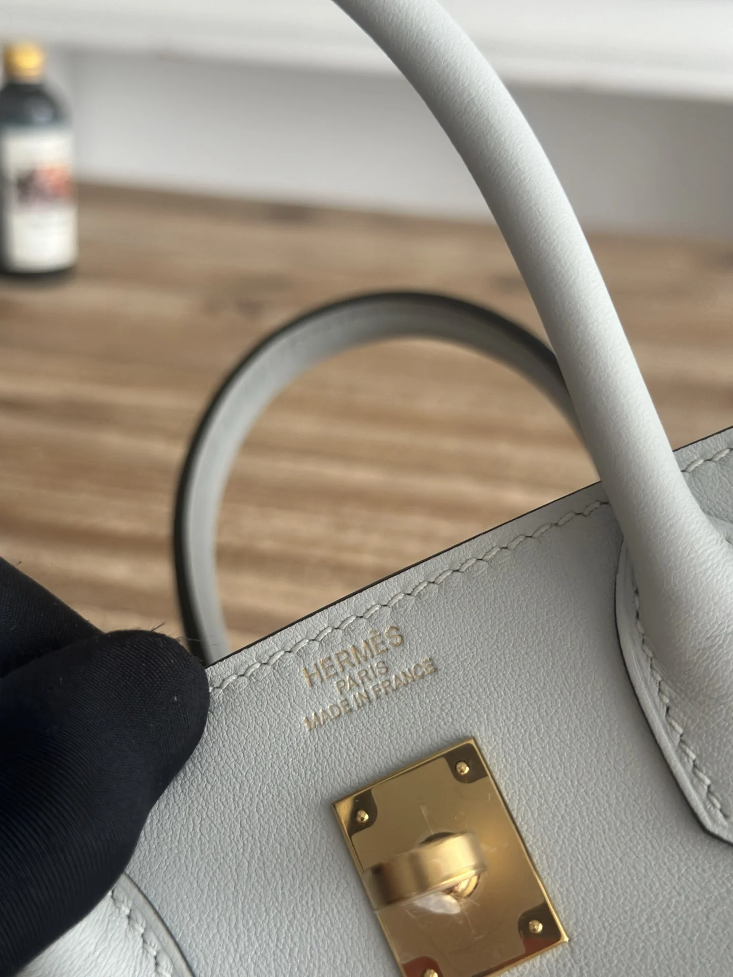 HERMES Top Handle Bags Canvas Swift Leather (Grey-Beige) 30X25CM A100202608090615 - Image 9