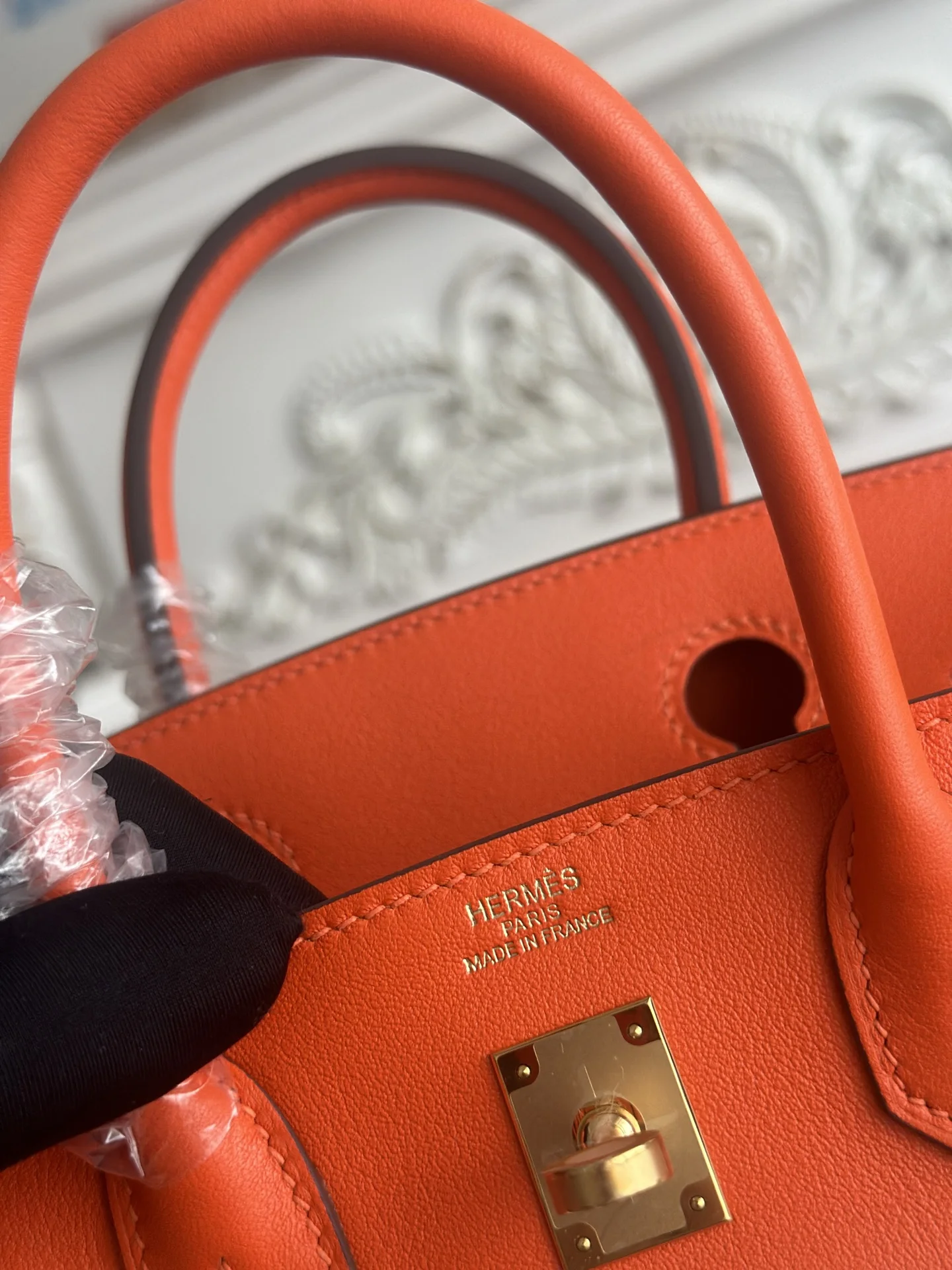 HERMES Top Handle Bags Canvas Swift Leather (Orange-White) 30CM A100202608090610 - Image 9