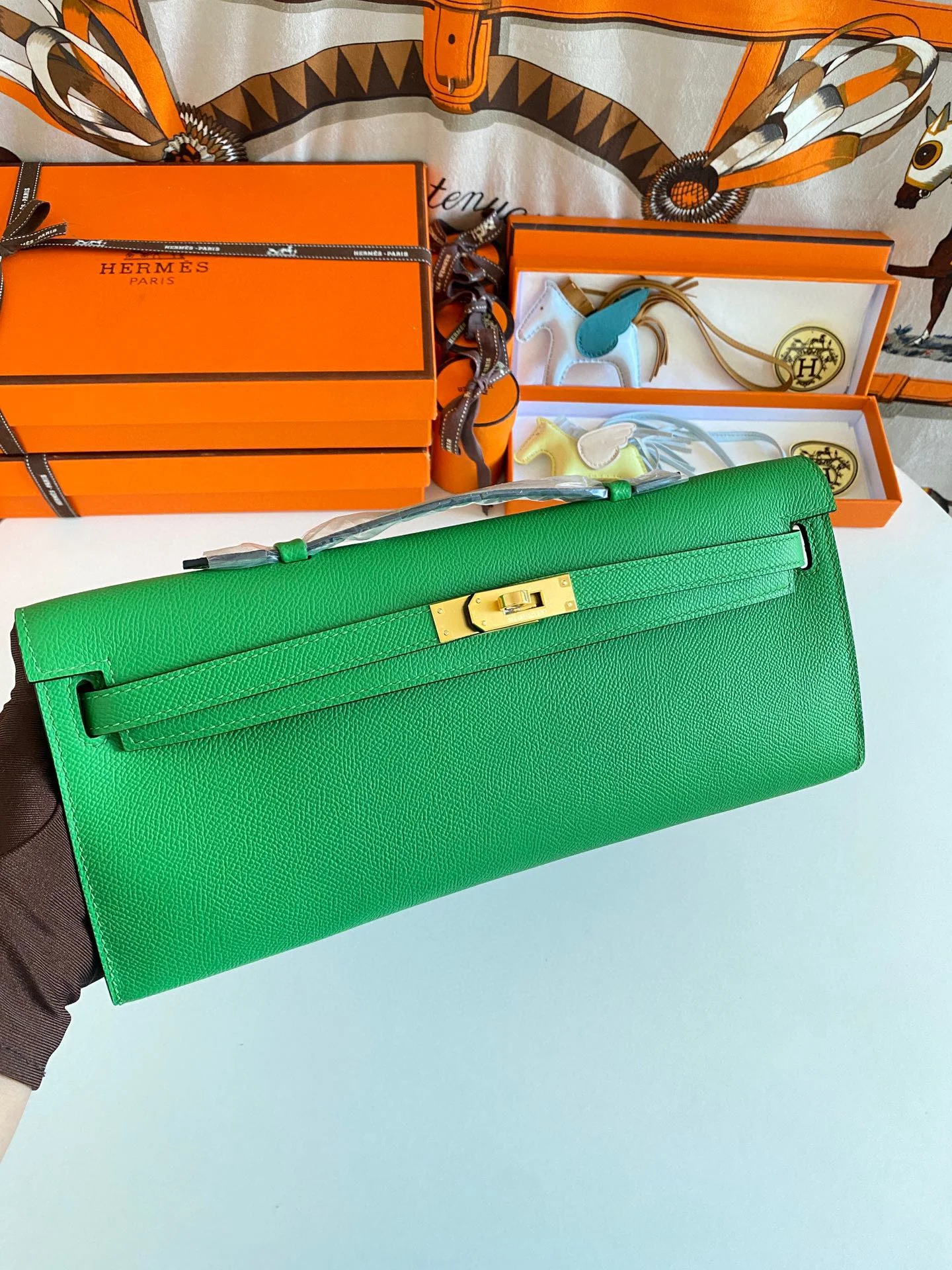 HERMES Top Handle Bags Epsom Leather (Green-Beige) 31CM H00202608091084 - Image 2