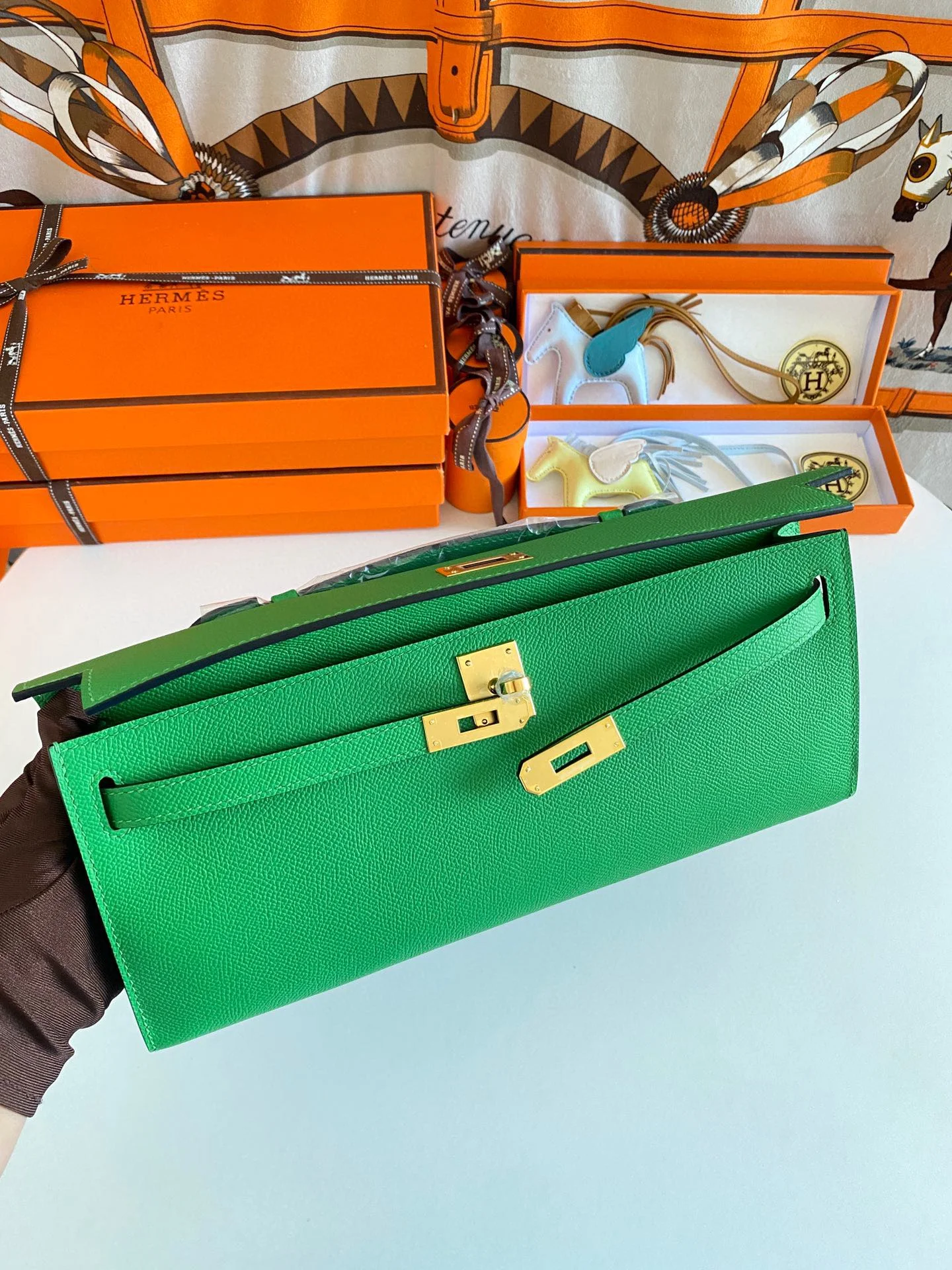 HERMES Top Handle Bags Epsom Leather (Green-Beige) 31CM H00202608091084 - Image 7