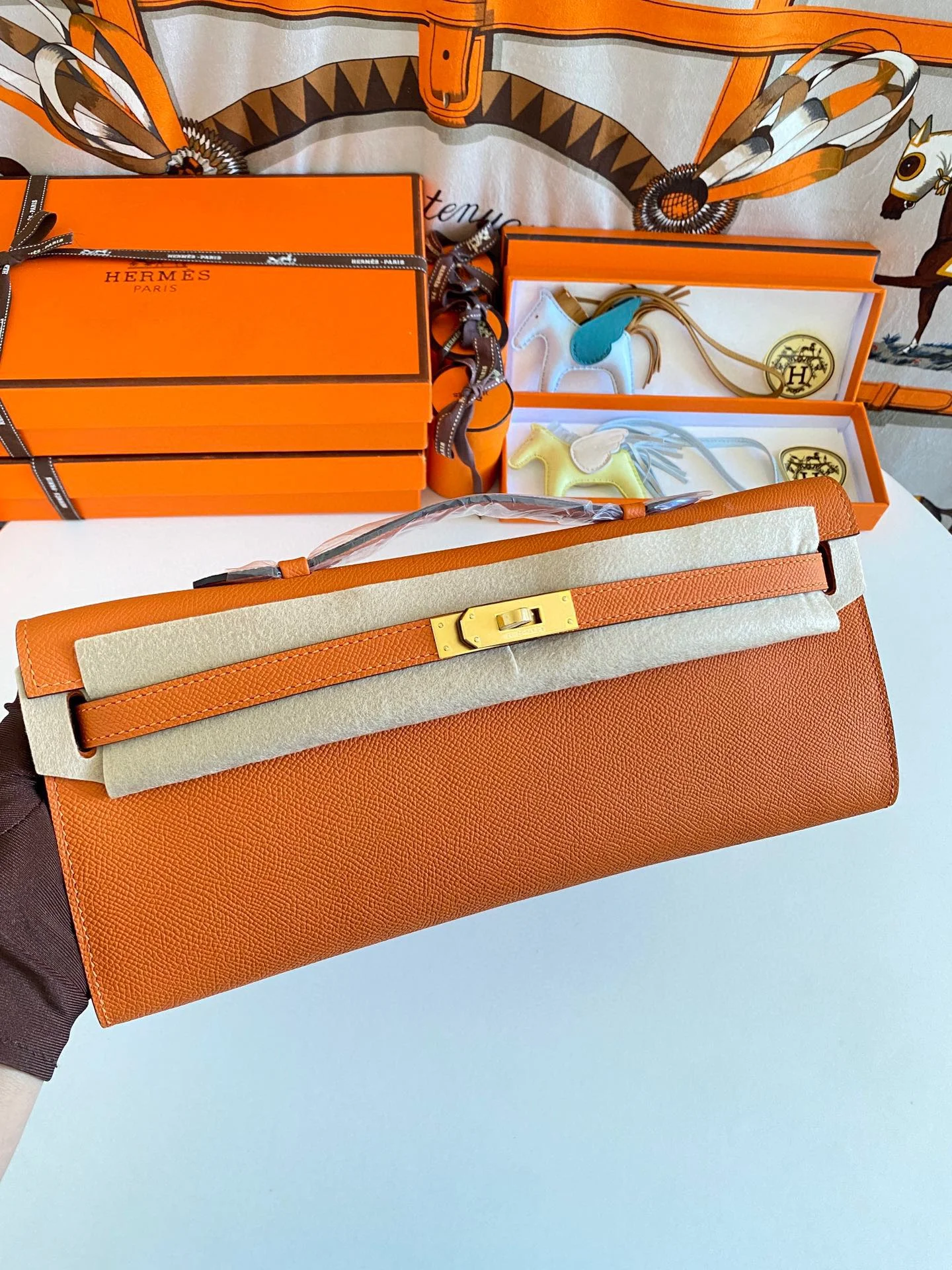 HERMES Top Handle Bags Epsom Leather (Orange-Gold) 31CM H00202608091089