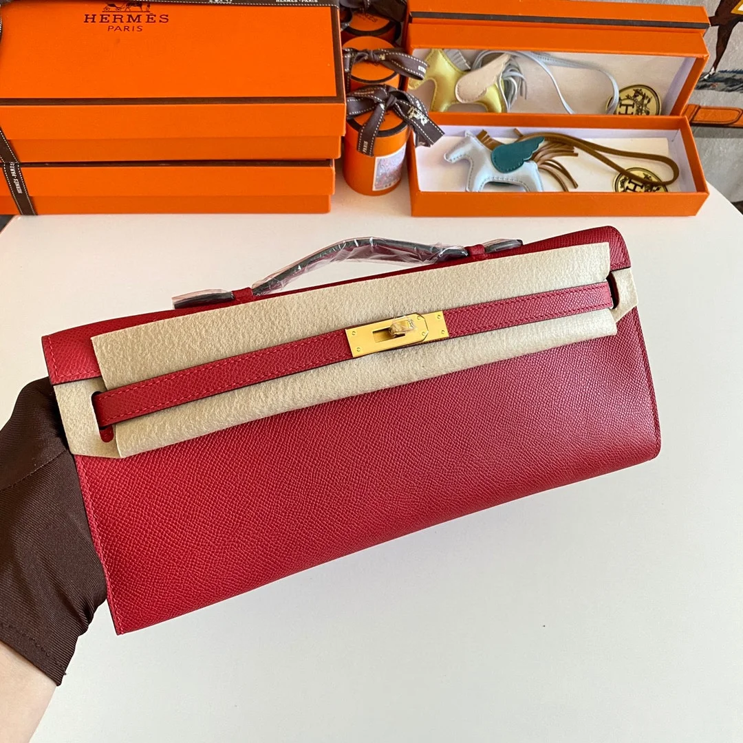 HERMES Top Handle Bags Epsom Leather (Red-Beige) 31CM H00202608091083