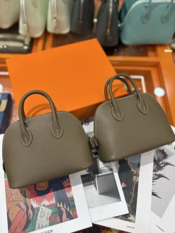 HERMES Top Handle Bags Leather (Brown-White) One Size A050202608090088