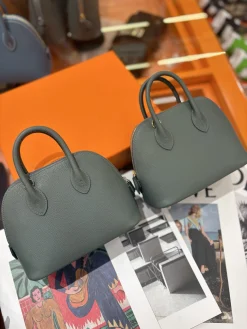 HERMES Top Handle Bags Leather (Gray-Green) One Size A050202608090078