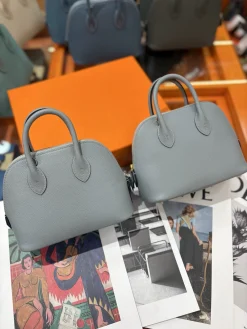 HERMES Top Handle Bags Leather (Grey) One Size A050202608090084