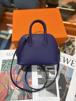 Alternative view of HERMES Top Handle Bags Leather (Purple-Black) One Size A050202608090076