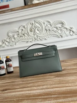 HERMES Top Handle Bags Swift Leather (Green-Silver) 22CM G50202608090192