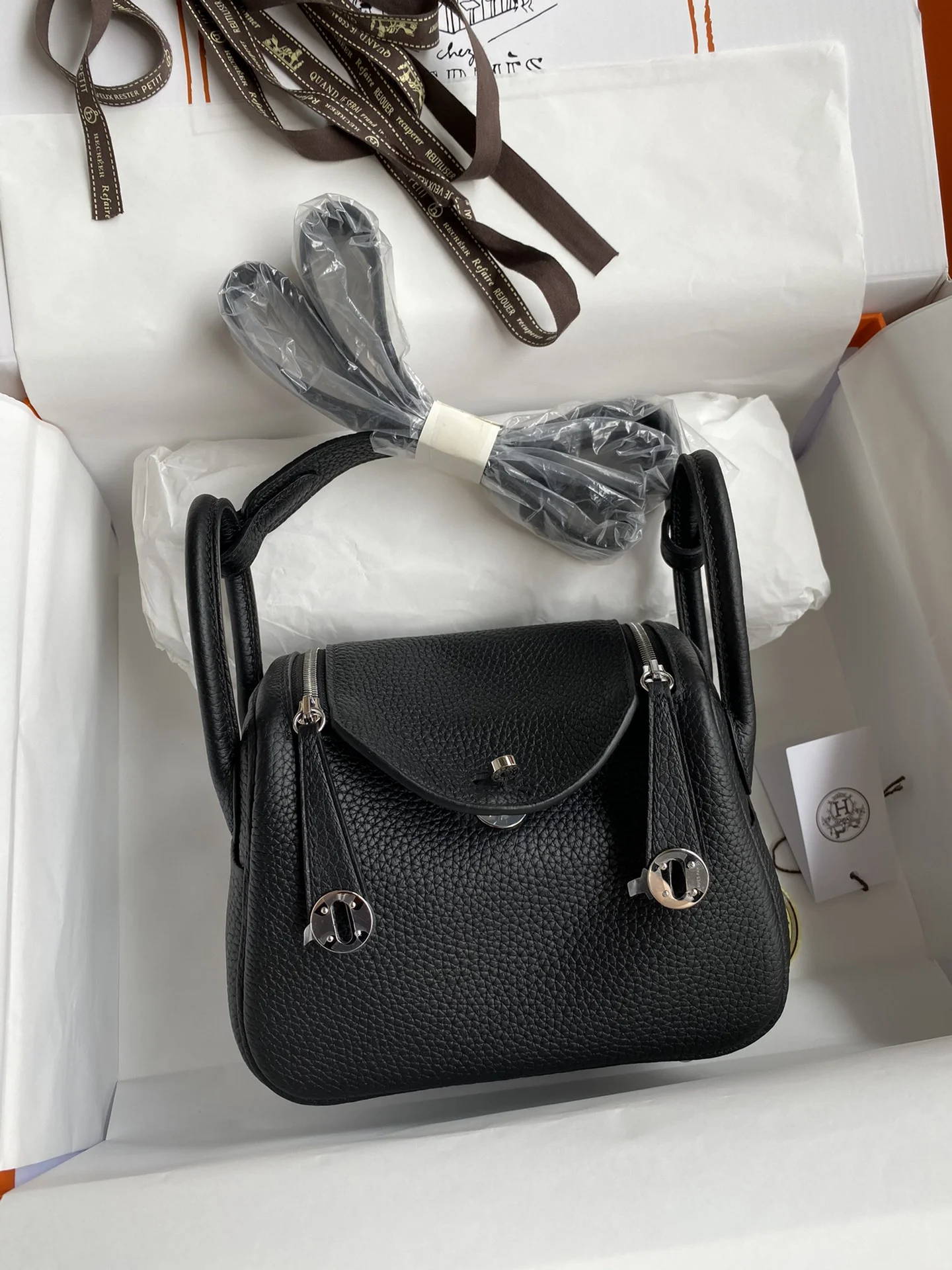 HERMES Top Handle Bags TC Leather (Black-Silver) 19CM H50202608090389