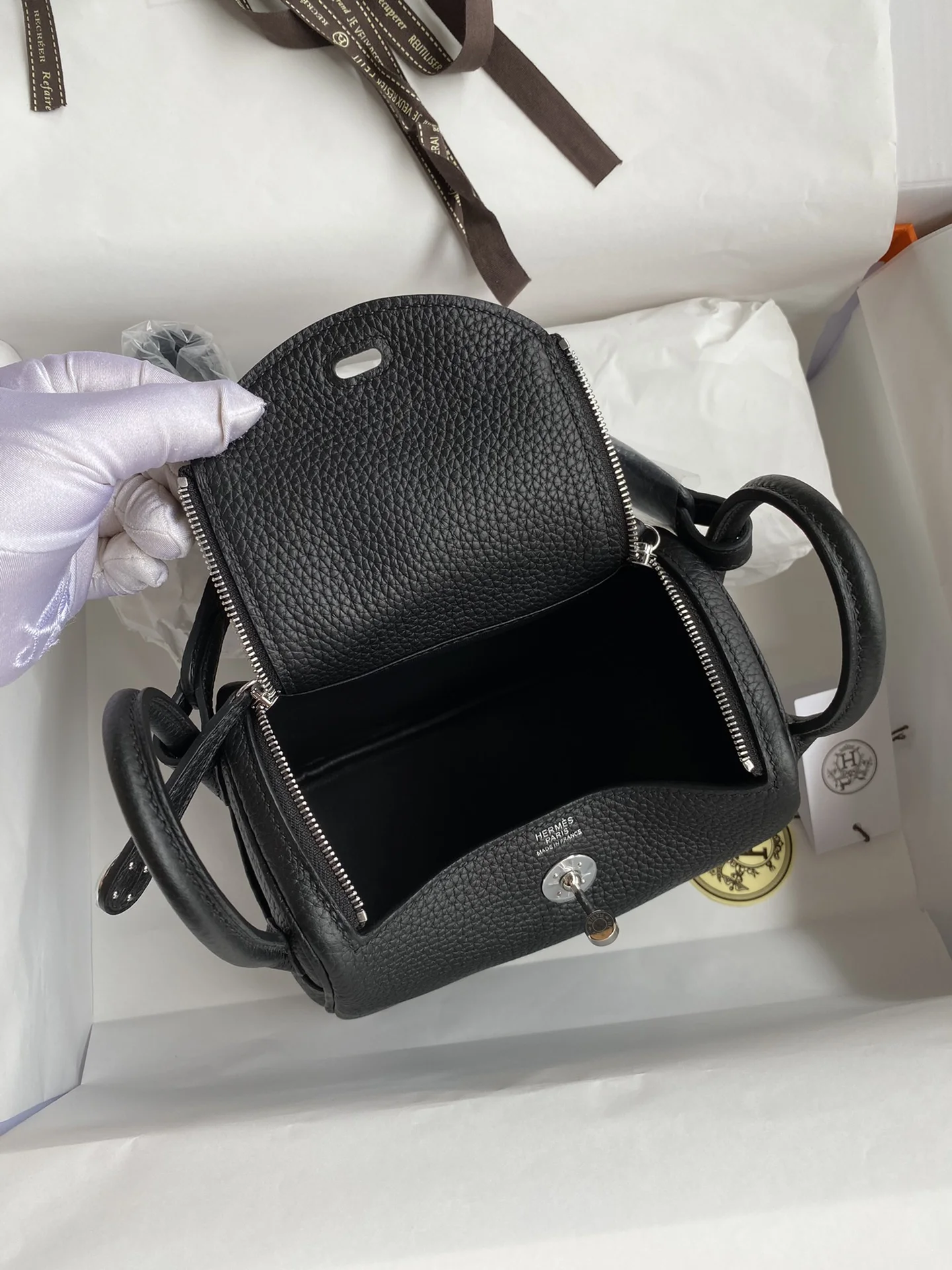 HERMES Top Handle Bags TC Leather (Black-Silver) 19CM H50202608090389 - Image 6