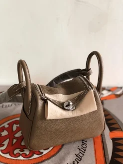HERMES Top Handle Bags TC Leather (Brown-Beige) 19CM H50202608090350