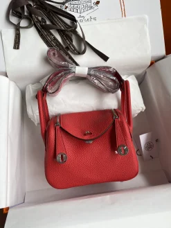 HERMES Top Handle Bags TC Leather (Red-Silver) 19CM H50202608090391