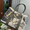 HERMES Totes Bags Canvas Leather (Gray-Yellow) 36CM A000202608090065