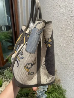 Alternative view of HERMES Totes Bags Canvas Leather (Gray-Yellow) 36CM A000202608090065