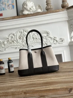 HERMES Totes Bags Canvas Negonda Leather (Black-Cream) 23CM G60202608090956