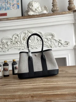 HERMES Totes Bags Canvas Negonda Leather (Black-White) 23CM G60202608090957