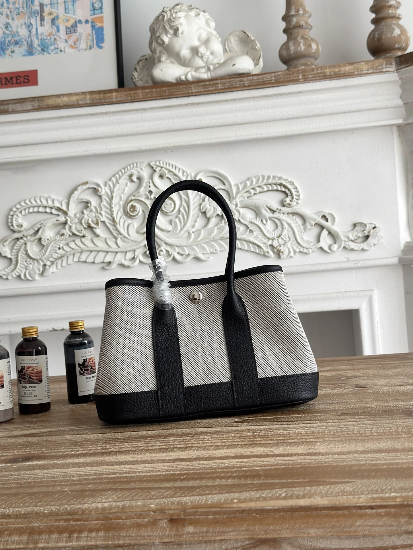 HERMES Totes Bags Canvas Negonda Leather (Black-White) 23CM G60202608090957