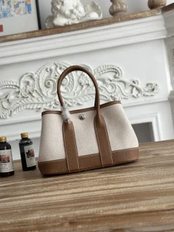 HERMES Totes Bags Canvas Negonda (White-Brown) 23CM G60202608090958