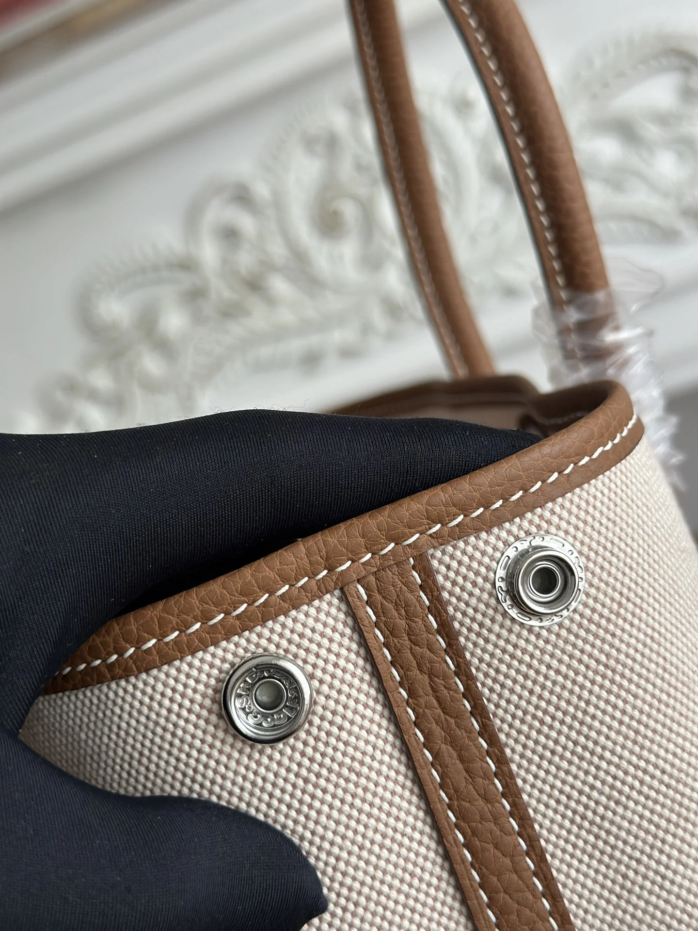 HERMES Totes Bags Canvas Negonda (White-Brown) 23CM G60202608090958 - Image 7