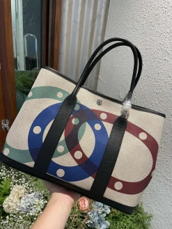 HERMES Totes Bags Canvas Togo Leather (Beige-Black-Blue-Green-Red) 36CM A000202608090061