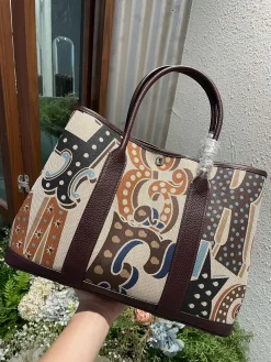 HERMES Totes Bags Canvas Togo Leather (Beige-Brown) 36CM A000202608090063