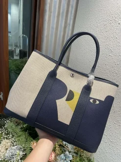HERMES Totes Bags Canvas Togo Leather (Beige-Navy) One Size A000202608090060