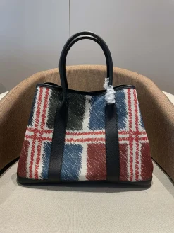 HERMES Totes Bags Canvas Togo Leather (Black-Red-Blue-White) 36CM A000202608090040