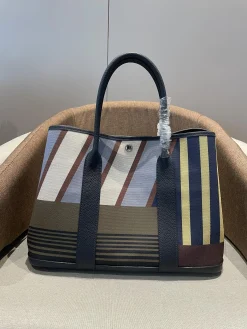 HERMES Totes Bags Canvas Togo Leather (Blue-Brown) 36CM A000202608090041