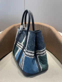 Alternative view of HERMES Totes Bags Canvas Togo Leather (Blue-Green-White-Black) One Size A000202608090043
