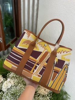 HERMES Totes Bags Canvas Togo Leather (Brown-Yellow) 36CM A000202608090064